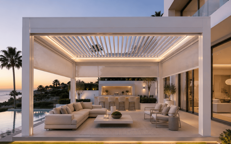 White Pergola Banner Orange